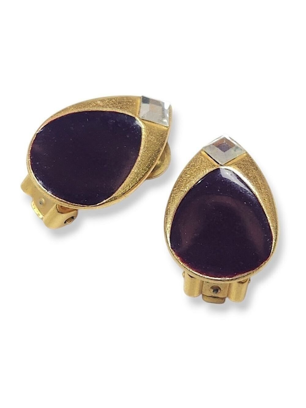 Purple and Gold Teardrop Earrings with Clip-On Design